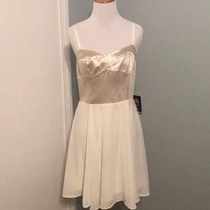 Express White and Gold Spaghetti strap dress